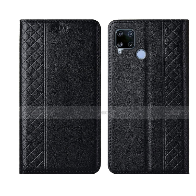 Coque Portefeuille Livre Cuir Etui Clapet pour Realme C15 Noir Plus