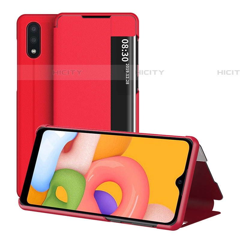 Coque Portefeuille Livre Cuir Etui Clapet pour Samsung Galaxy A01 SM-A015 Rouge Plus