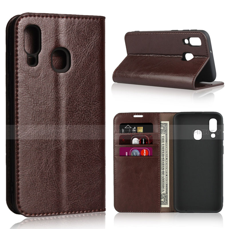 Coque Portefeuille Livre Cuir Etui Clapet pour Samsung Galaxy A40 Marron Plus