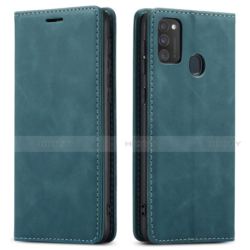 Coque Portefeuille Livre Cuir Etui Clapet pour Samsung Galaxy M21 Bleu Plus