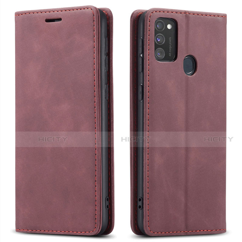 Coque Portefeuille Livre Cuir Etui Clapet pour Samsung Galaxy M21 Vin Rouge Plus