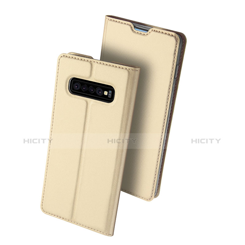 Coque Portefeuille Livre Cuir Etui Clapet pour Samsung Galaxy S10 Plus Or Plus