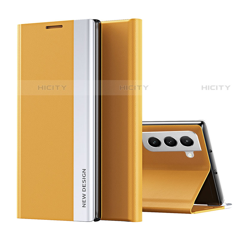 Coque Portefeuille Livre Cuir Etui Clapet pour Samsung Galaxy S21 FE 5G Jaune Plus