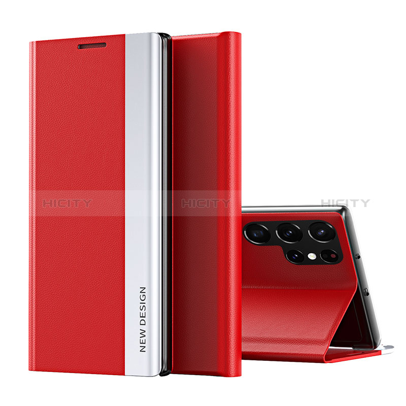 Coque Portefeuille Livre Cuir Etui Clapet pour Samsung Galaxy S24 Ultra 5G Rouge Plus