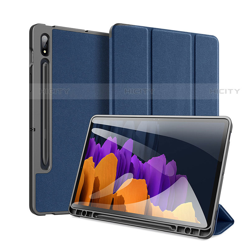 Coque Portefeuille Livre Cuir Etui Clapet pour Samsung Galaxy Tab S7 11 Wi-Fi SM-T870 Bleu Plus