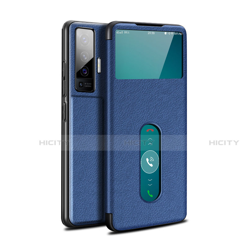 Coque Portefeuille Livre Cuir Etui Clapet pour Vivo X50 5G Bleu Plus