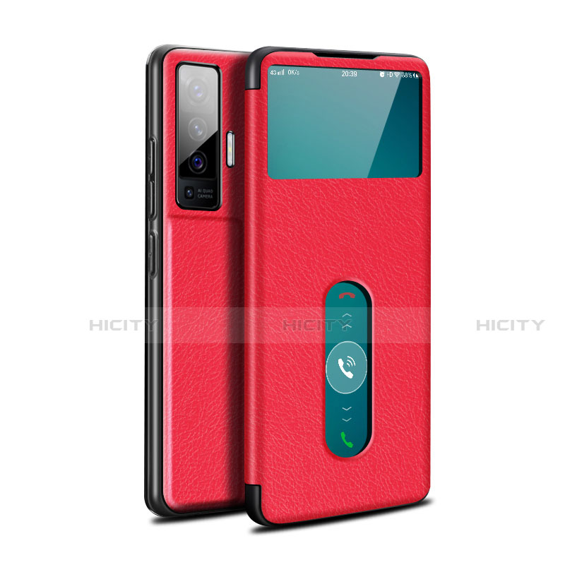 Coque Portefeuille Livre Cuir Etui Clapet pour Vivo X50 5G Rouge Plus