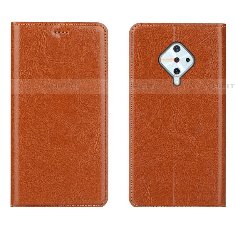 Coque Portefeuille Livre Cuir Etui Clapet pour Vivo X50 Lite Orange Plus