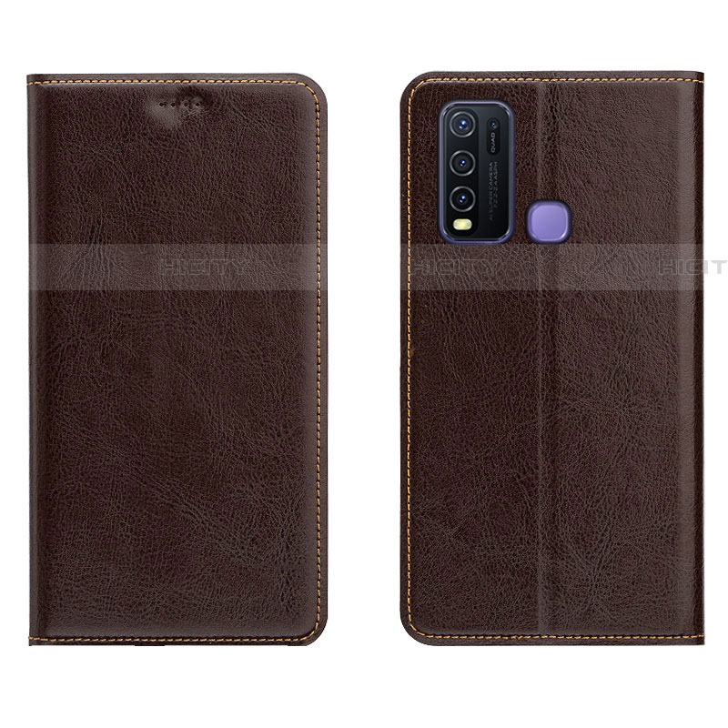 Coque Portefeuille Livre Cuir Etui Clapet pour Vivo Y50 Marron Plus