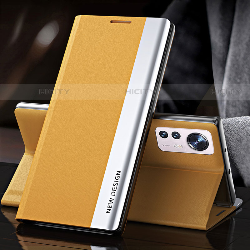 Coque Portefeuille Livre Cuir Etui Clapet pour Xiaomi Mi 12 Pro 5G Jaune Plus