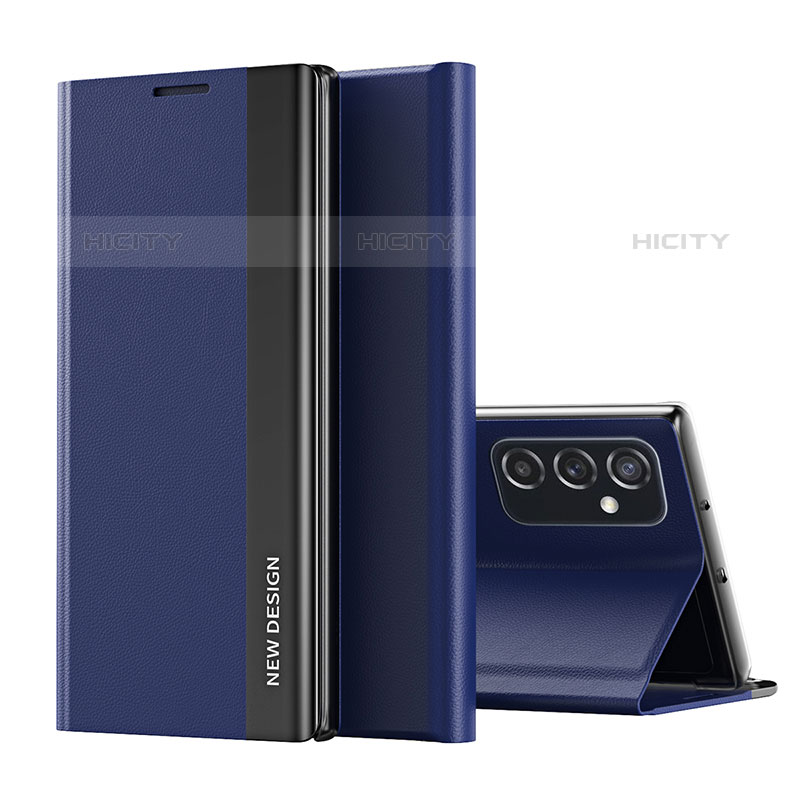 Coque Portefeuille Livre Cuir Etui Clapet Q01H pour Samsung Galaxy M52 5G Bleu Plus