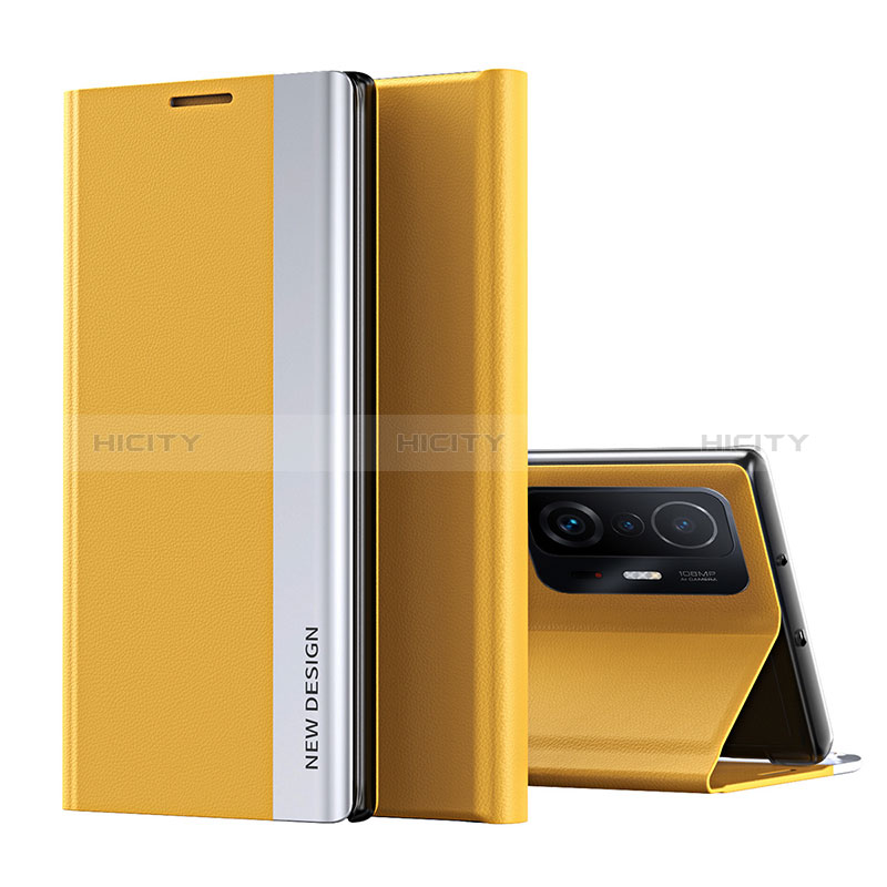 Coque Portefeuille Livre Cuir Etui Clapet Q01H pour Xiaomi Mi 11T 5G Jaune Plus