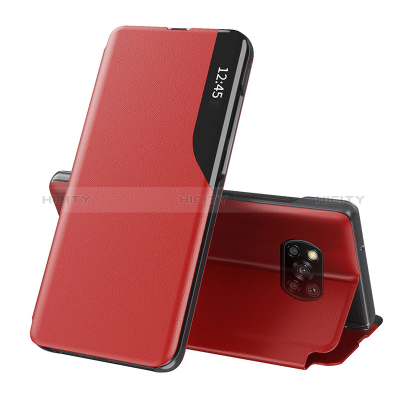 Coque Portefeuille Livre Cuir Etui Clapet Q01H pour Xiaomi Poco X3 Pro Rouge Plus
