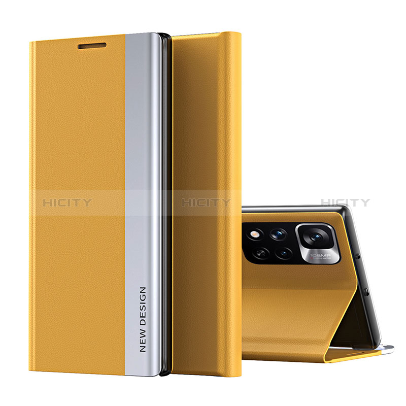 Coque Portefeuille Livre Cuir Etui Clapet Q01H pour Xiaomi Poco X4 NFC Jaune Plus