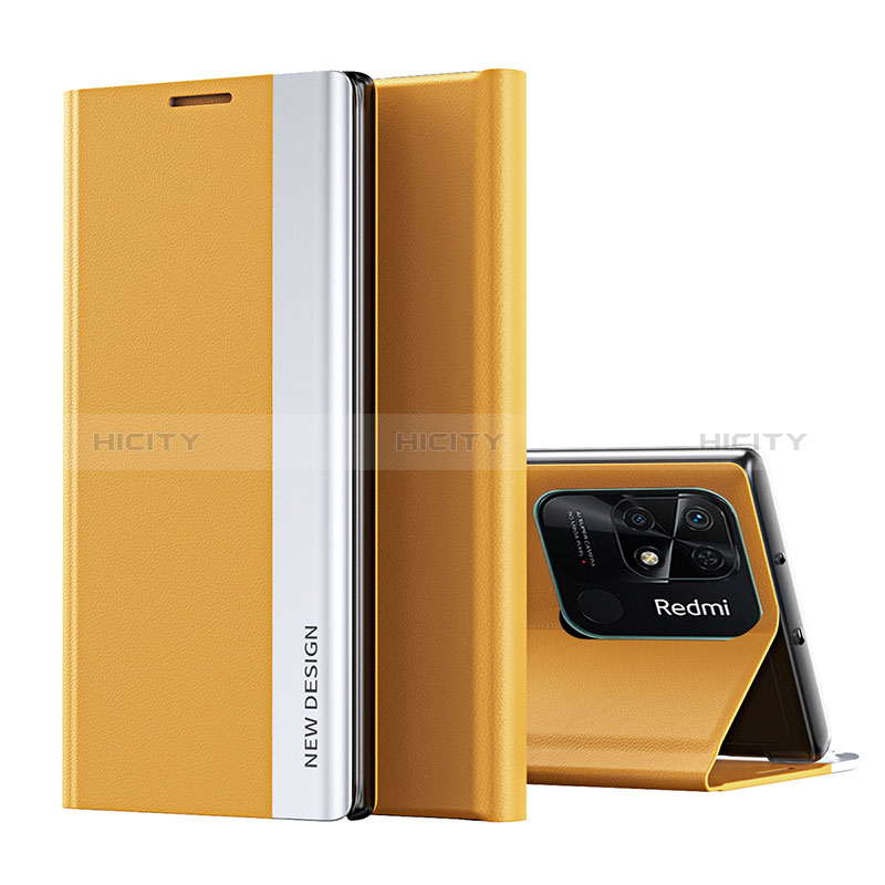 Coque Portefeuille Livre Cuir Etui Clapet Q01H pour Xiaomi Redmi 10 India Jaune Plus