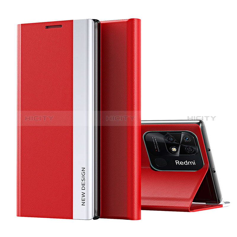 Coque Portefeuille Livre Cuir Etui Clapet Q01H pour Xiaomi Redmi 10 India Rouge Plus