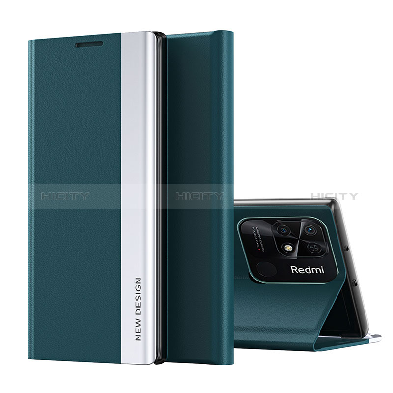 Coque Portefeuille Livre Cuir Etui Clapet Q01H pour Xiaomi Redmi 10 Power Vert Plus