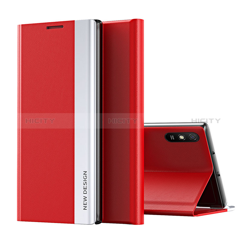 Coque Portefeuille Livre Cuir Etui Clapet Q01H pour Xiaomi Redmi 9A Rouge Plus