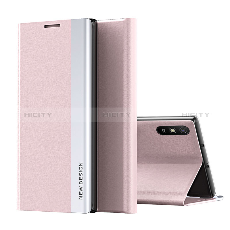 Coque Portefeuille Livre Cuir Etui Clapet Q01H pour Xiaomi Redmi 9AT Or Rose Plus