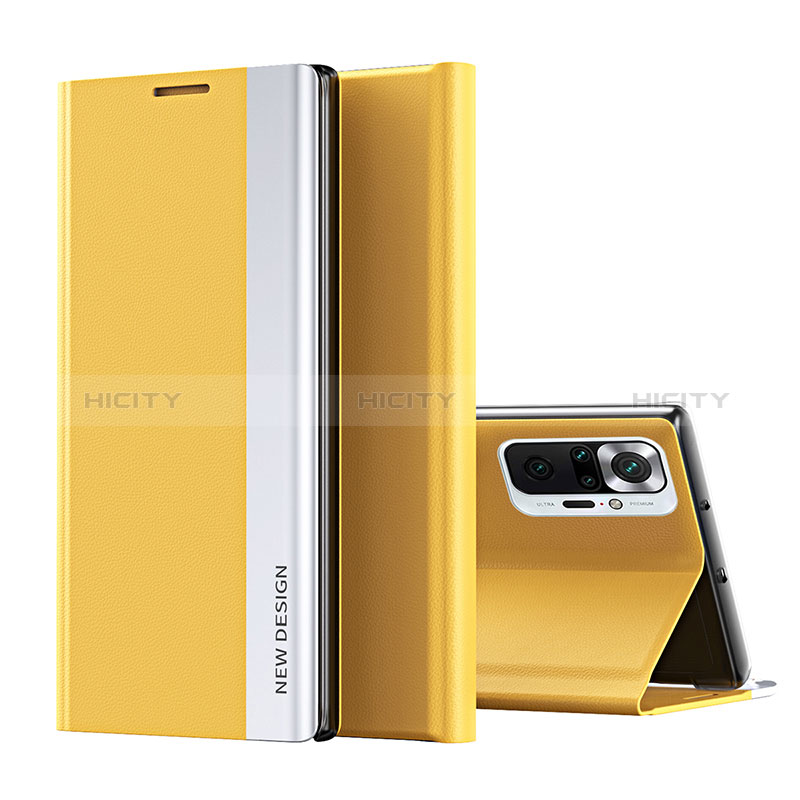 Coque Portefeuille Livre Cuir Etui Clapet Q01H pour Xiaomi Redmi Note 10 Pro 4G Jaune Plus