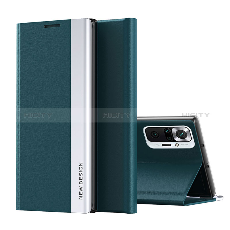 Coque Portefeuille Livre Cuir Etui Clapet Q01H pour Xiaomi Redmi Note 10 Pro Max Vert Plus