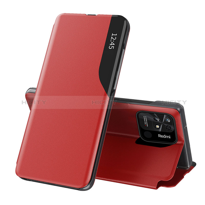 Coque Portefeuille Livre Cuir Etui Clapet Q02H pour Xiaomi Redmi 10 India Rouge Plus