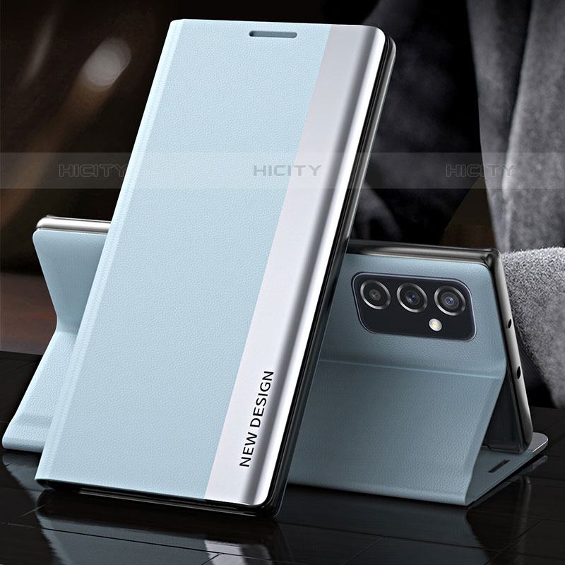Coque Portefeuille Livre Cuir Etui Clapet Q03H pour Samsung Galaxy M52 5G Bleu Ciel Plus