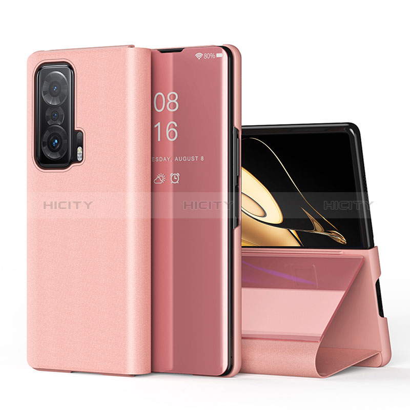 Coque Portefeuille Livre Cuir Etui Clapet QH1 pour Huawei Honor Magic V 5G Or Rose Plus