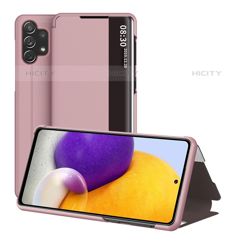 Coque Portefeuille Livre Cuir Etui Clapet QH1 pour Samsung Galaxy M32 5G Or Rose Plus