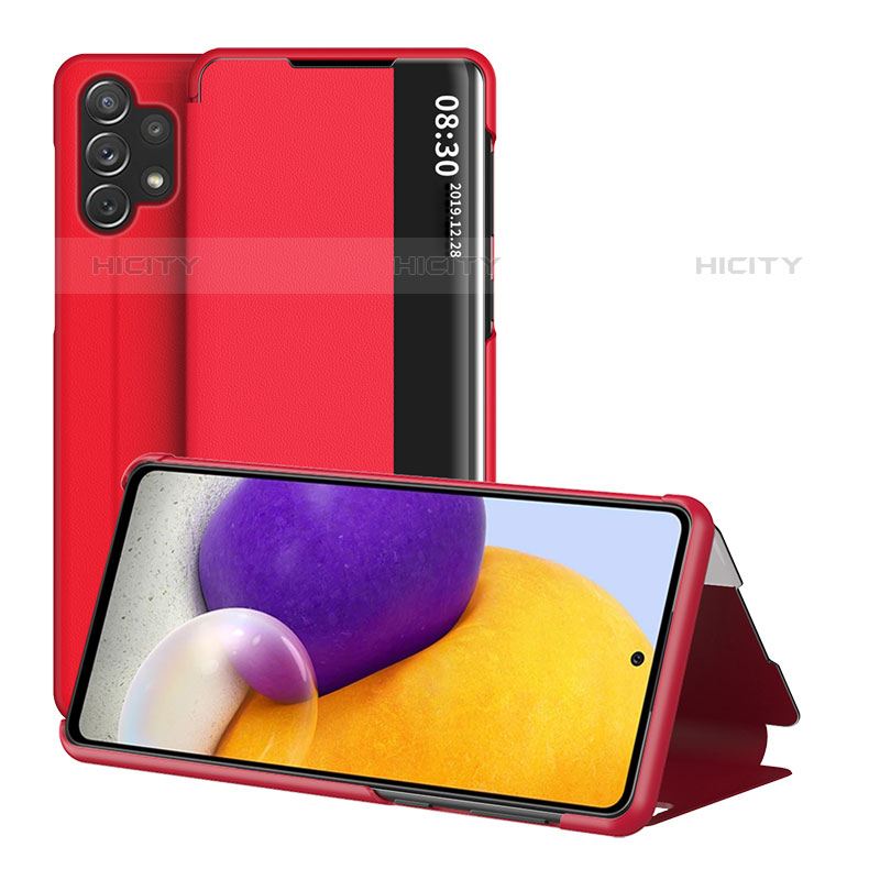 Coque Portefeuille Livre Cuir Etui Clapet QH1 pour Samsung Galaxy M32 5G Rouge Plus