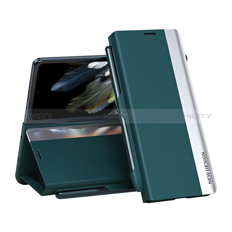 Coque Portefeuille Livre Cuir Etui Clapet QH2 pour OnePlus Open 5G Vert Plus