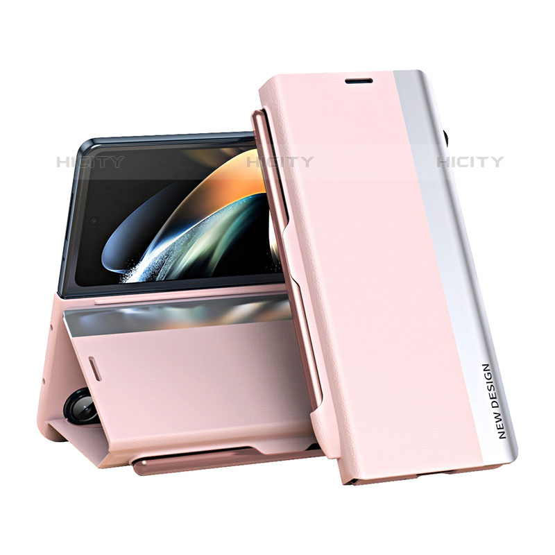 Coque Portefeuille Livre Cuir Etui Clapet QH2 pour Samsung Galaxy Z Fold5 5G Or Rose Plus