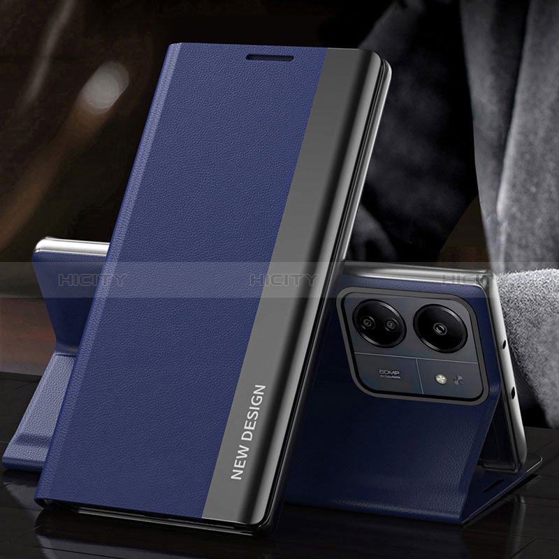 Coque Portefeuille Livre Cuir Etui Clapet QH2 pour Xiaomi Poco C65 Bleu Plus