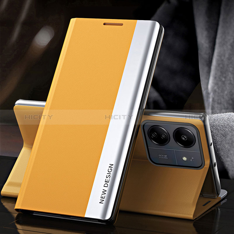 Coque Portefeuille Livre Cuir Etui Clapet QH2 pour Xiaomi Poco C65 Jaune Plus