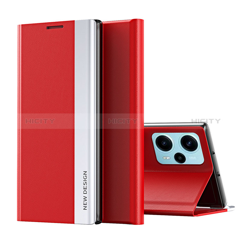 Coque Portefeuille Livre Cuir Etui Clapet QH2 pour Xiaomi Poco F5 5G Rouge Plus