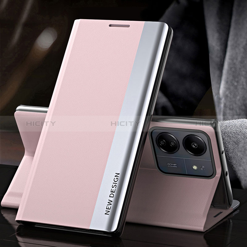 Coque Portefeuille Livre Cuir Etui Clapet QH2 pour Xiaomi Redmi 13C Or Rose Plus