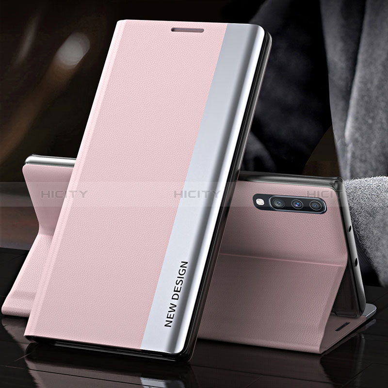 Coque Portefeuille Livre Cuir Etui Clapet QH3 pour Samsung Galaxy A70 Or Rose Plus