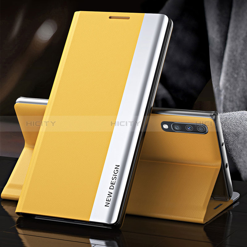 Coque Portefeuille Livre Cuir Etui Clapet QH3 pour Samsung Galaxy A70S Jaune Plus