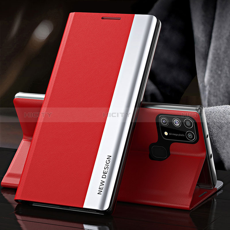 Coque Portefeuille Livre Cuir Etui Clapet QH3 pour Samsung Galaxy M21s Rouge Plus