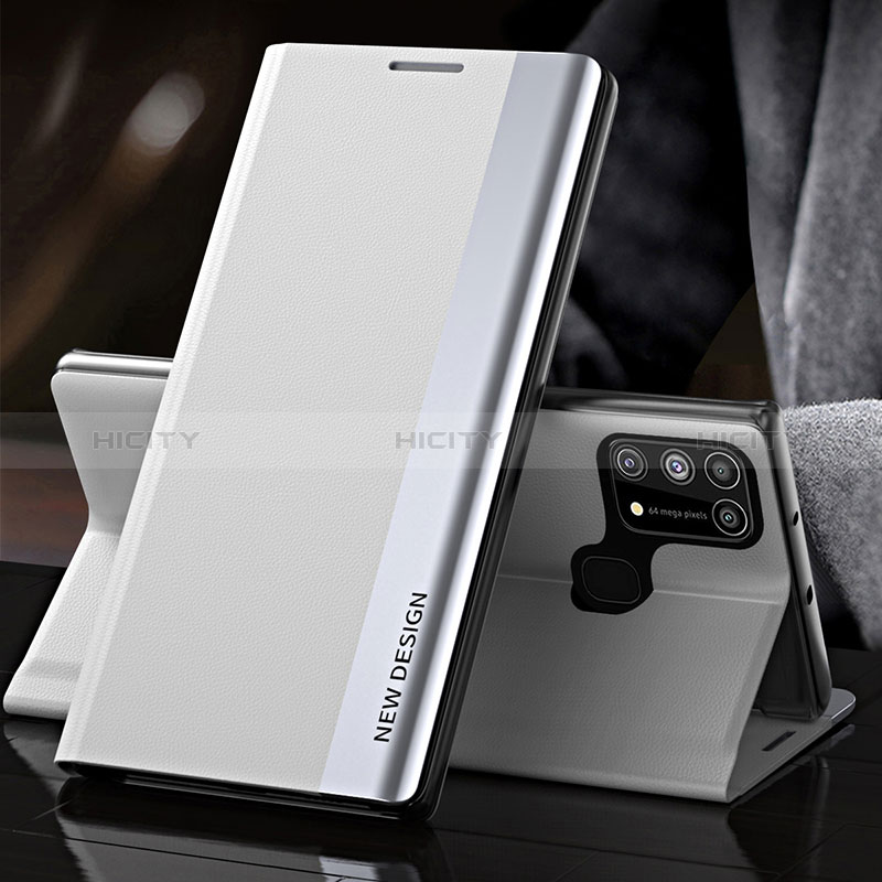 Coque Portefeuille Livre Cuir Etui Clapet QH3 pour Samsung Galaxy M31 Blanc Plus