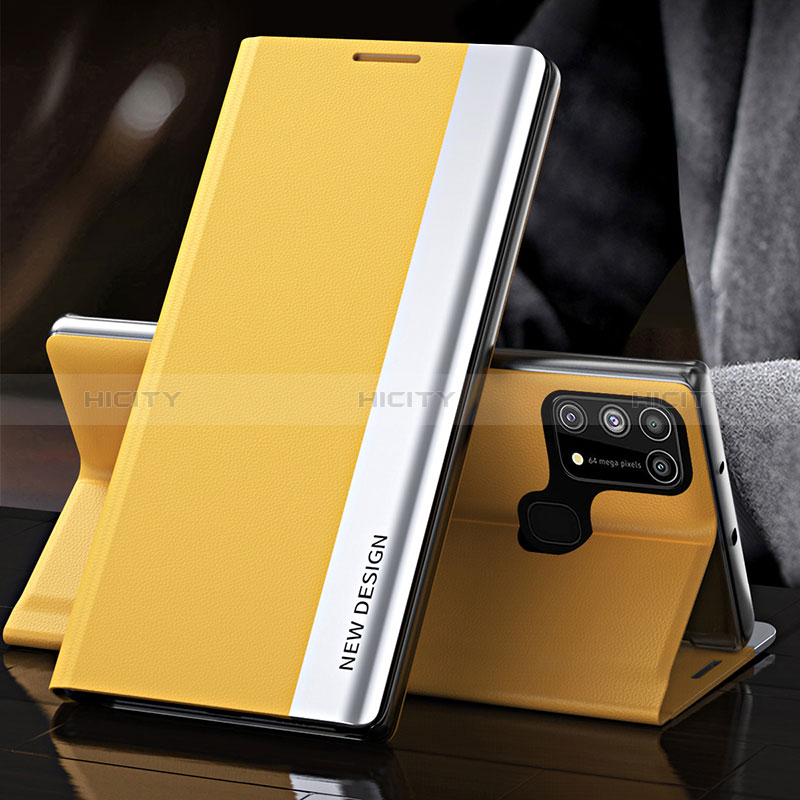 Coque Portefeuille Livre Cuir Etui Clapet QH3 pour Samsung Galaxy M31 Jaune Plus