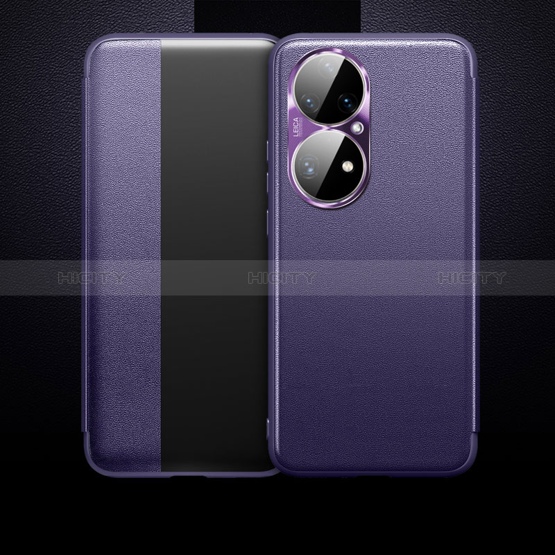 Coque Portefeuille Livre Cuir Etui Clapet QK1 pour Huawei P50e Violet Plus