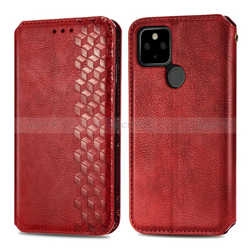 Coque Portefeuille Livre Cuir Etui Clapet S01D pour Google Pixel 5 Rouge Plus