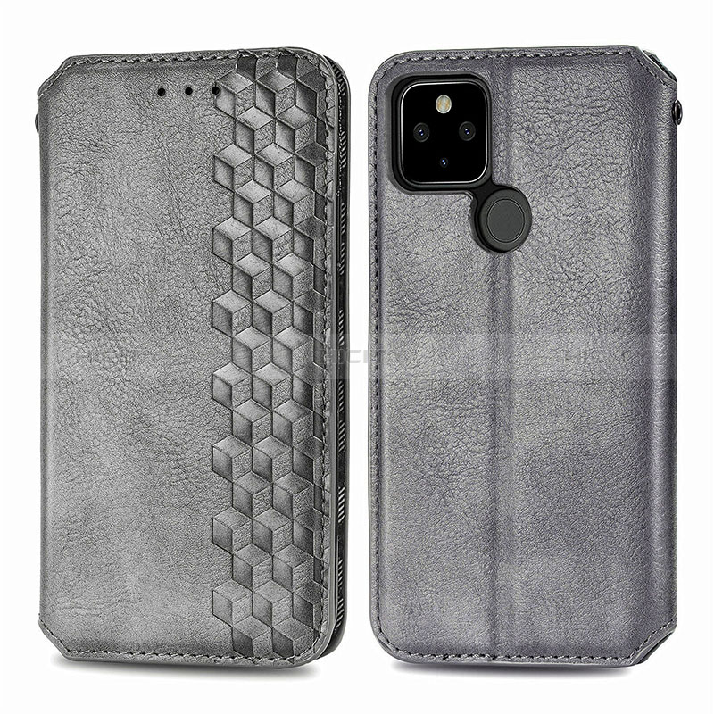 Coque Portefeuille Livre Cuir Etui Clapet S01D pour Google Pixel 5 XL 5G Gris Plus