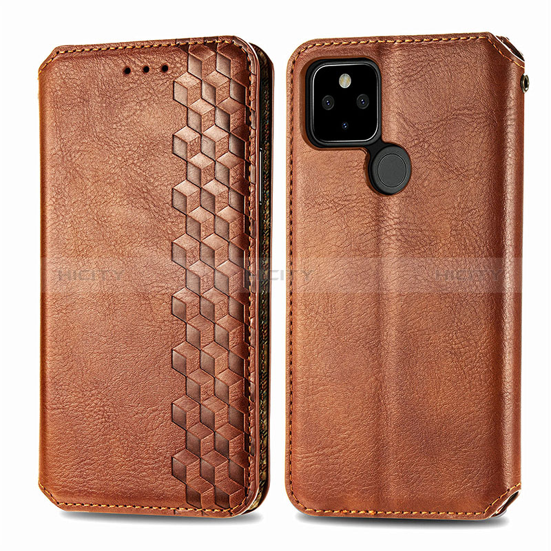 Coque Portefeuille Livre Cuir Etui Clapet S01D pour Google Pixel 5 XL 5G Marron Plus