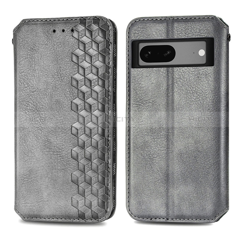 Coque Portefeuille Livre Cuir Etui Clapet S01D pour Google Pixel 7 5G Gris Plus