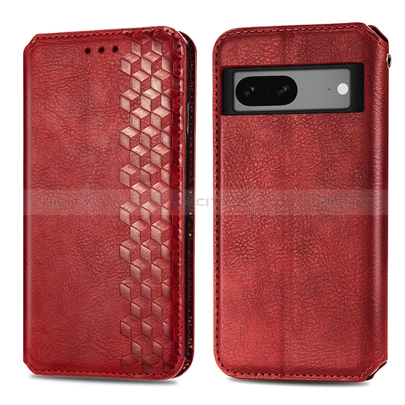 Coque Portefeuille Livre Cuir Etui Clapet S01D pour Google Pixel 7 5G Rouge Plus