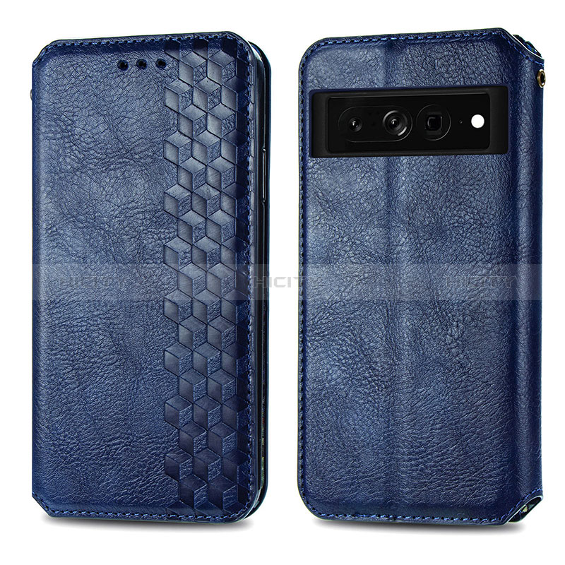 Coque Portefeuille Livre Cuir Etui Clapet S01D pour Google Pixel 7 Pro 5G Bleu Plus