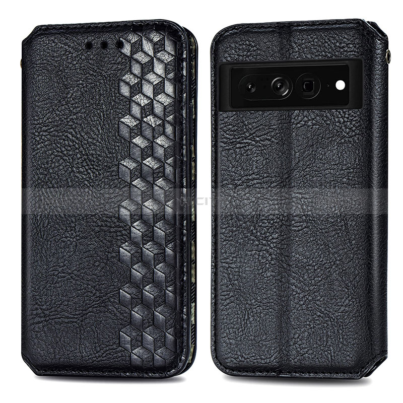 Coque Portefeuille Livre Cuir Etui Clapet S01D pour Google Pixel 7 Pro 5G Noir Plus