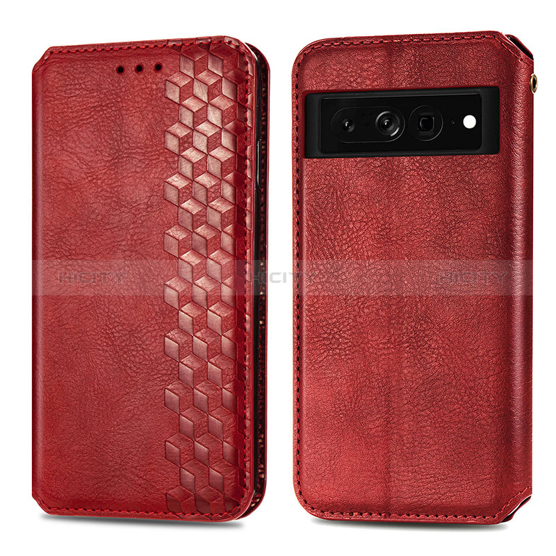 Coque Portefeuille Livre Cuir Etui Clapet S01D pour Google Pixel 7 Pro 5G Rouge Plus